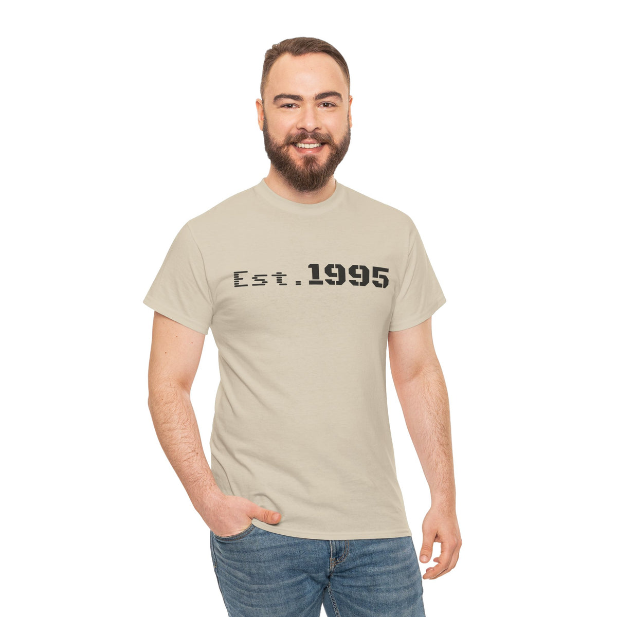 Vintage minimalist "Est. 1995" birthday T-shirt by Printify featuring clean design and casual fit.