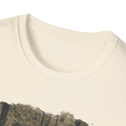 Vintage forest landscape T-shirt by Printify featuring a nature pathway scene, casual and comfortable graphic tee.