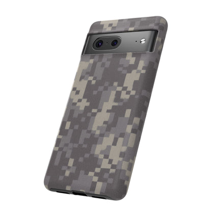 Rugged digital camouflage Printify phone case protecting a smartphone with a tough, durable design.
