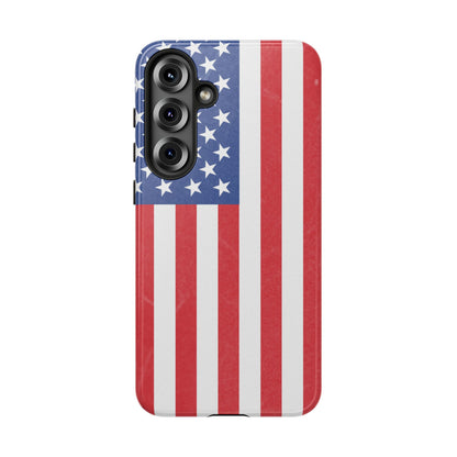 American flag tough phone case for iPhone and Samsung, patriotic protective cover with durable design and bold flag print.