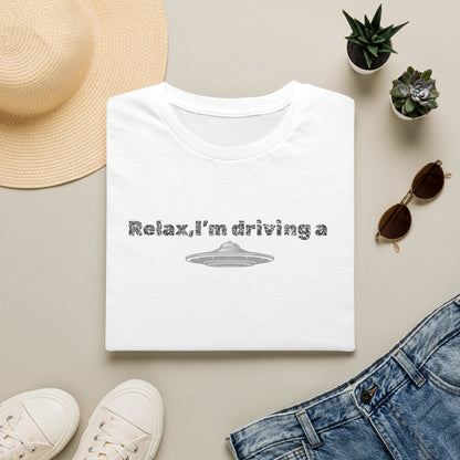 Relaxed UFO Driver T-Shirt, Funny Shirt, Unisex Graphic Tee, Gift for Space Lovers, Casual Wear, Alien Theme Humor