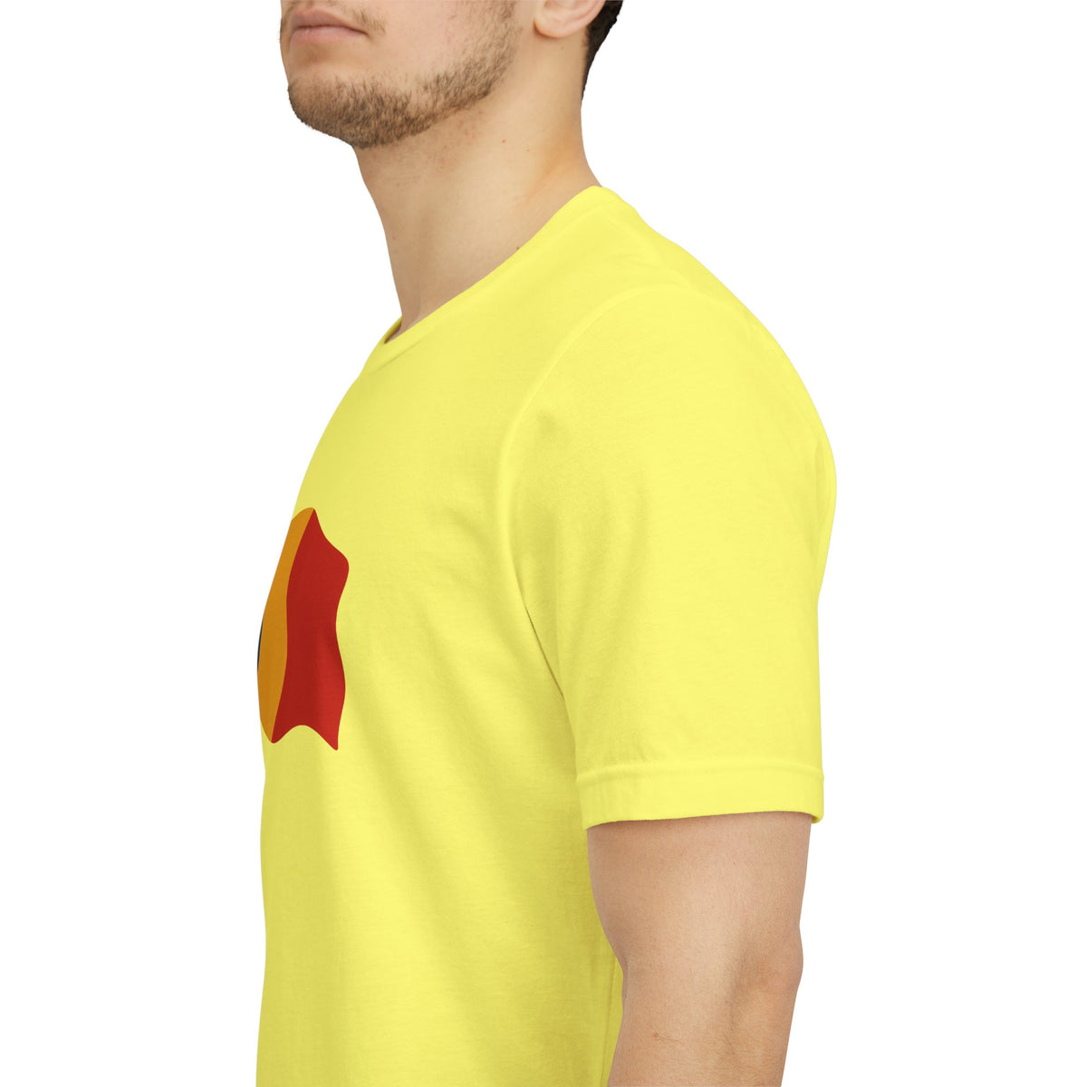 Romania flag T-shirt featuring a minimal waving tricolor design, casual unisex tee made by Printify.