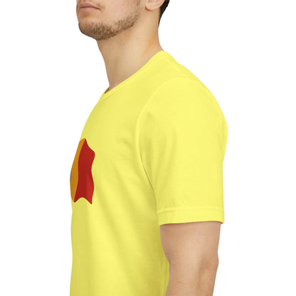Romania flag T-shirt featuring a minimal waving tricolor design, casual unisex tee made by Printify.