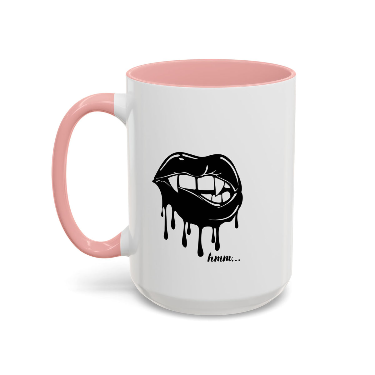 Black Dripping Bite Coffee Mug by Printify, 11oz or 15oz, featuring a unique dripping bite design on a ceramic mug.