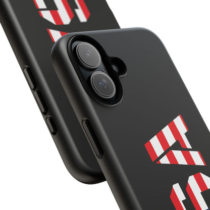 USA Phone Case with American flag design, durable Printify patriotic tough case for smartphones, featuring bold red, white, and blue colors.