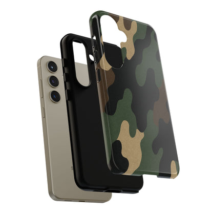 Rugged military green Camo Tough Phone Case by Printify, protective cover for smartphone with camouflage design.