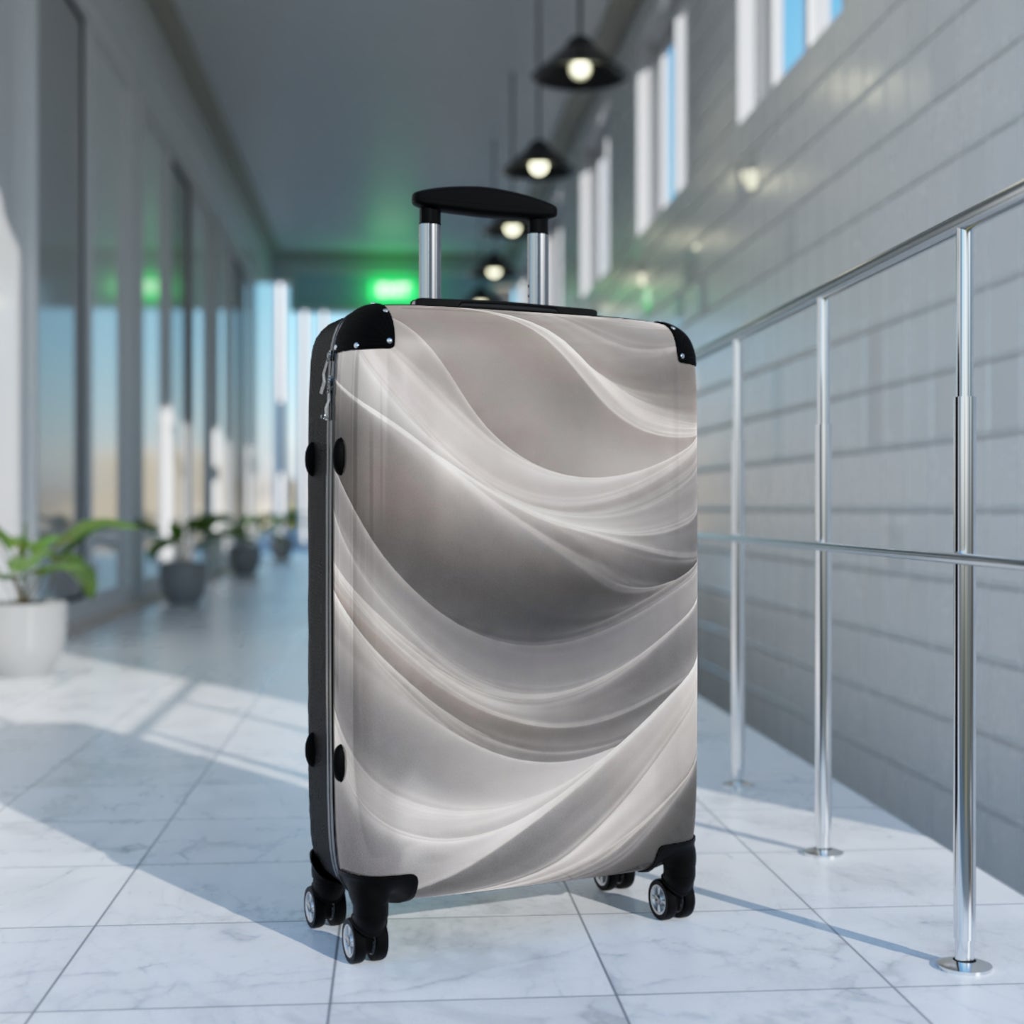 Abstract Silver Wave Suitcase | Hardshell Carry-On Luggage