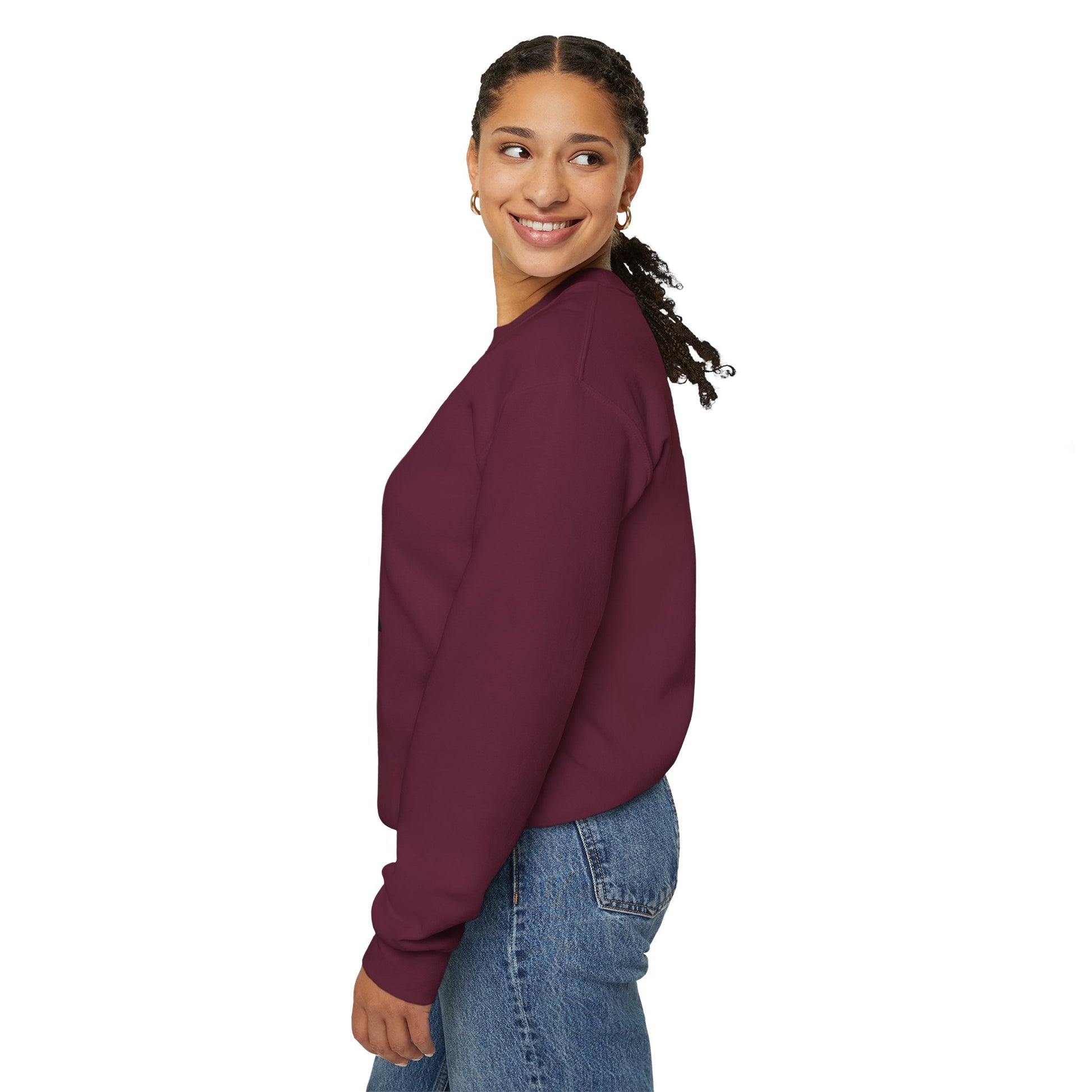 Vampire portrait crewneck sweatshirt by Printify featuring a detailed vampire face graphic on a comfortable black sweatshirt.