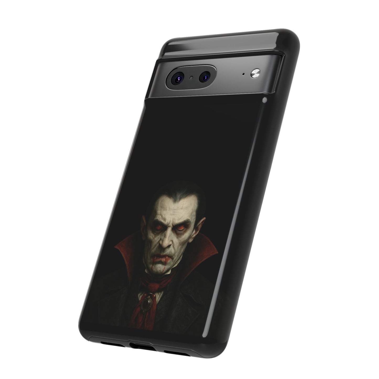 Gothic vampire portrait phone case for iPhone with Dracula horror design, featuring dark, eerie artwork on printed phone cover.