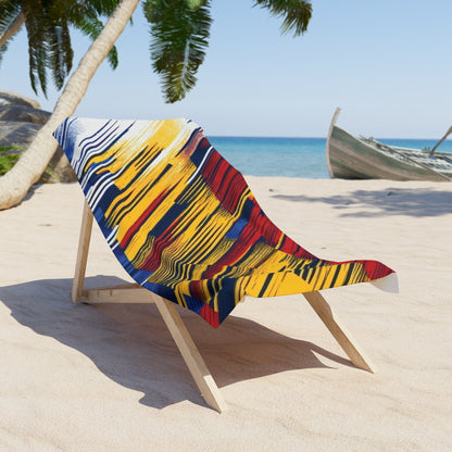 Abstract Striped Beach Towel — Bold Red, Yellow & Blue Summer Vibe
