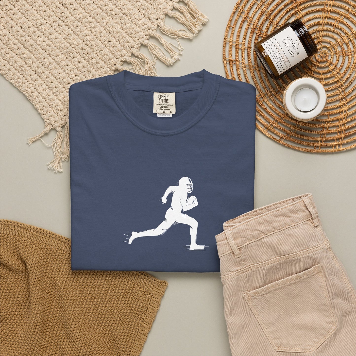 Sporty Unisex Garment-Dyed T-Shirt with Football Player Graphic, Activewear, Casual Wear, Gift for Runners, Fitness Apparel, Everyday Style