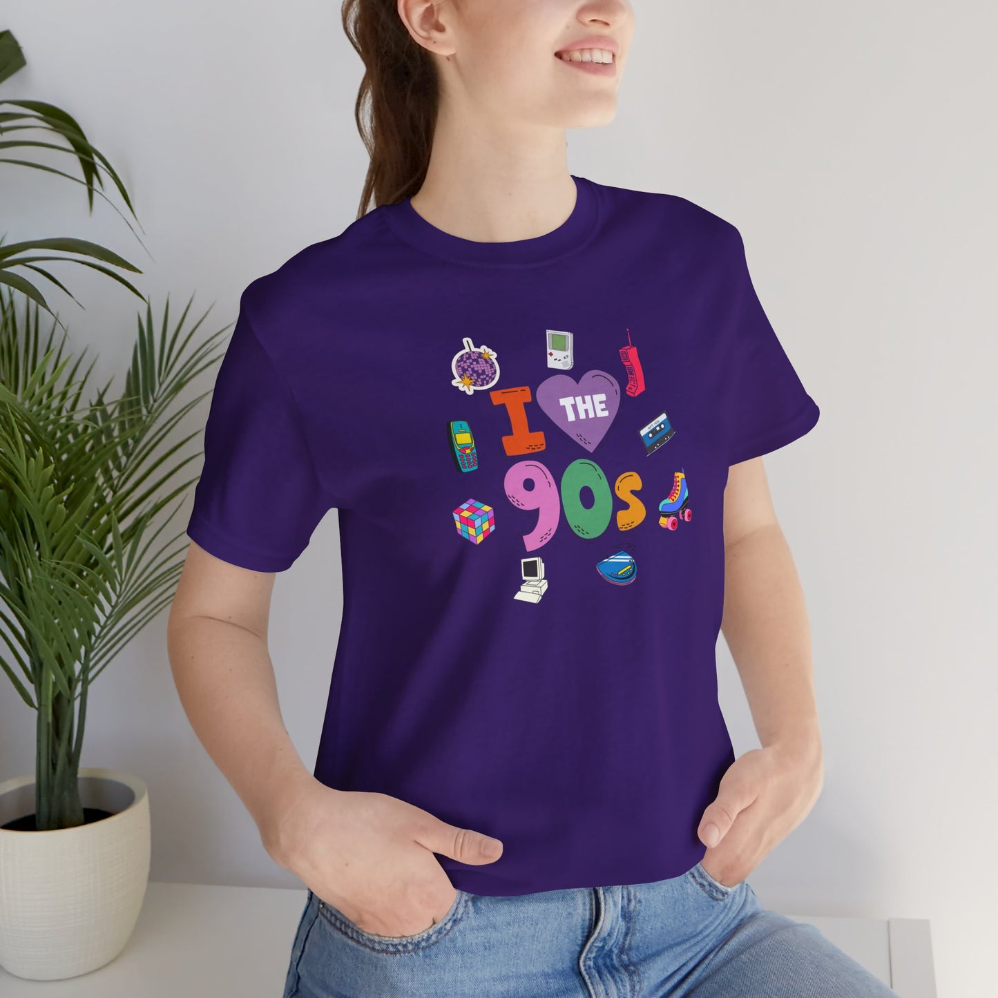 I  Love the 90's Short Sleeve Tee - Retro Graphic Tee, Vintage Style Shirt, Perfect for Casual Outings, 90s Nostalgia Apparel