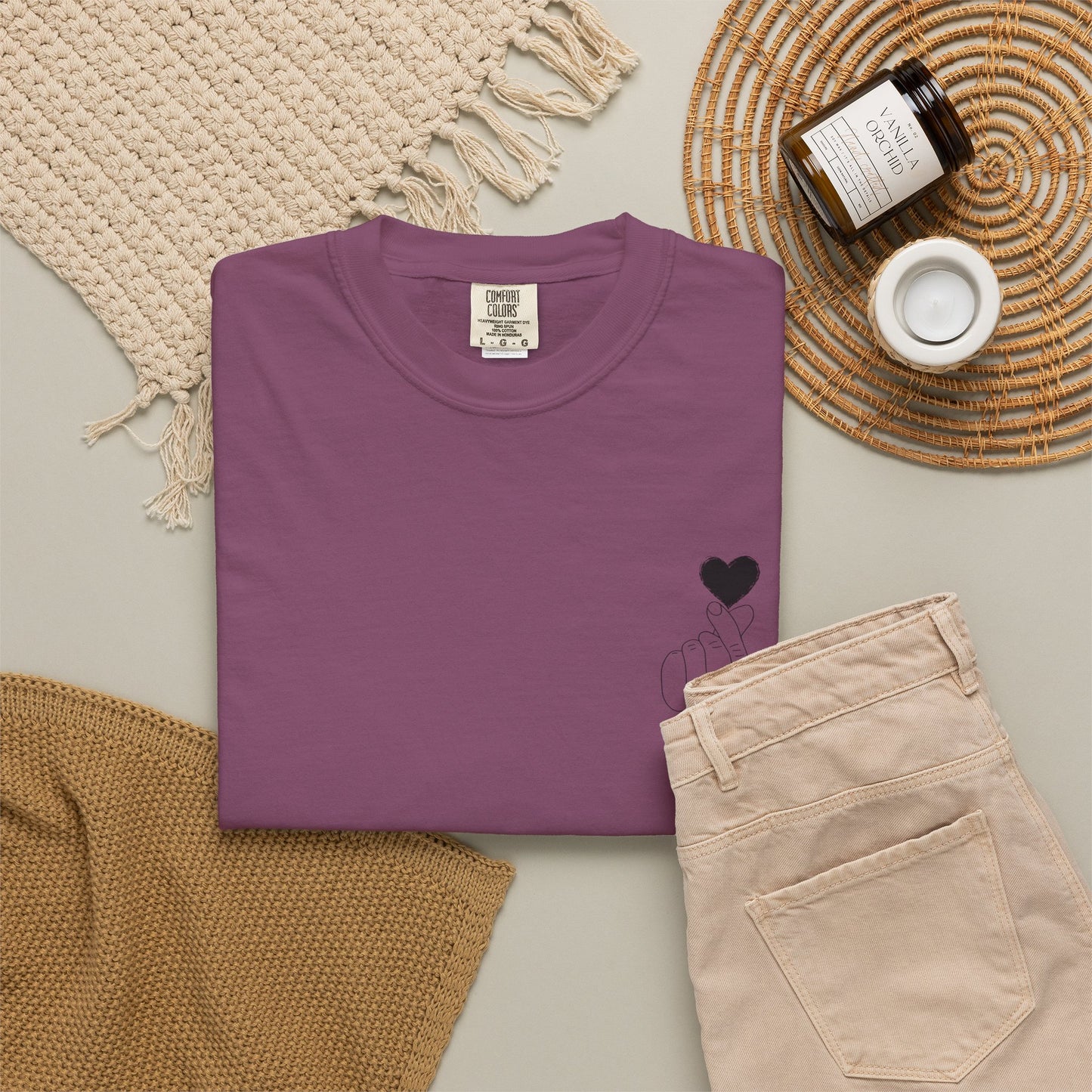 Unisex Garment-Dyed T-Shirt with Heart Design | Casual Trendy Wear for All Occasions