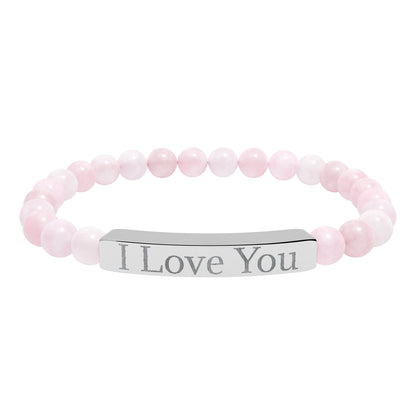 I Love You engraved stone stretch bracelet | Natural stone beaded bracelet - TRV