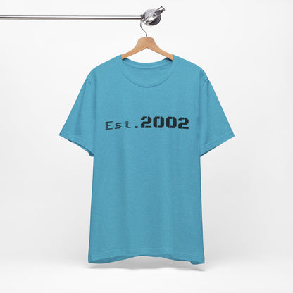 Vintage Est. 2002 Printify T-shirt showcasing the year established with classic design and comfortable fabric.