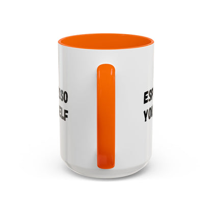 White ceramic espresso mug with "Espresso Yourself" text, perfect for coffee lovers, 11 oz size, by Printify.