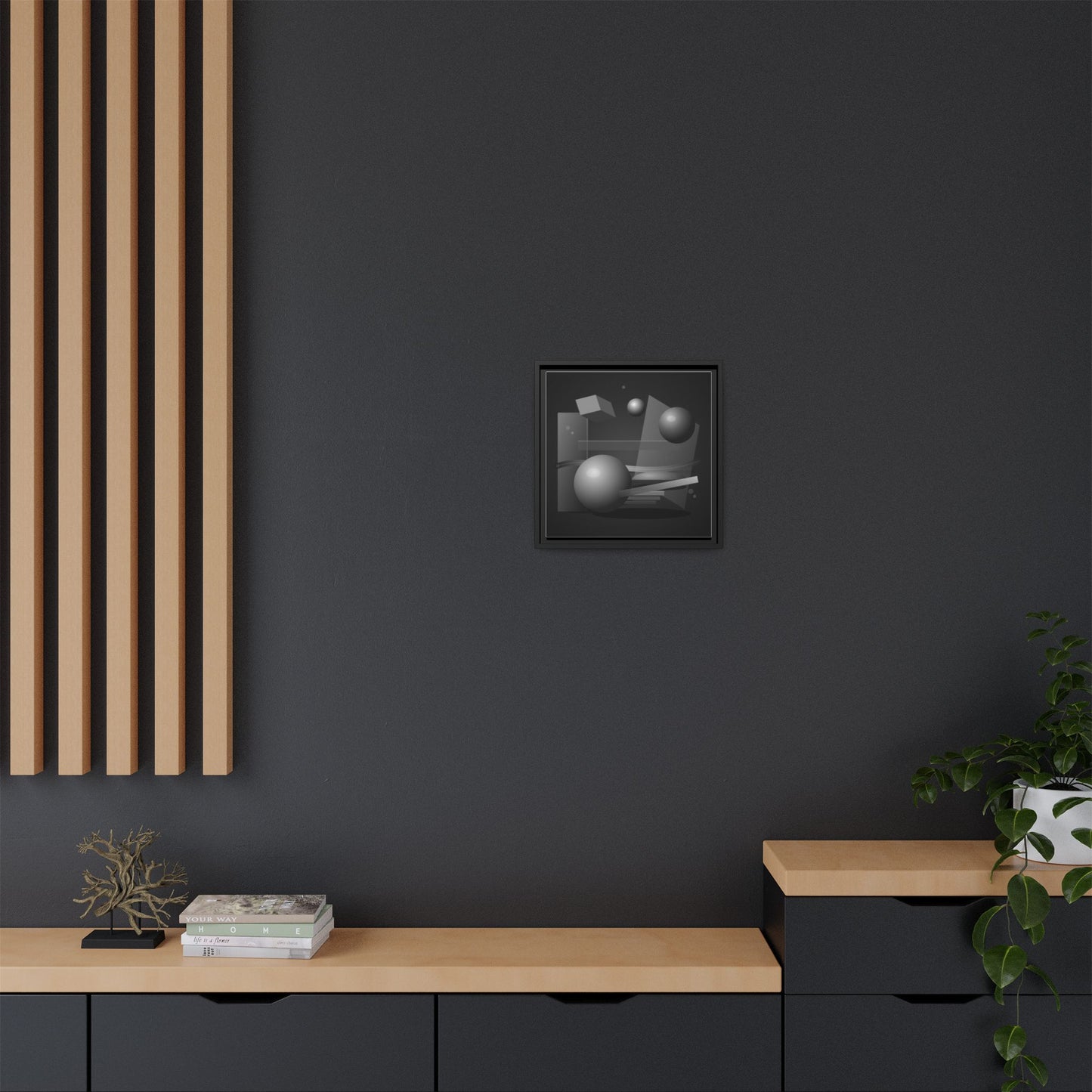 Monochrome Geometric Spheres Canvas Framed Wall Art | Matte Print