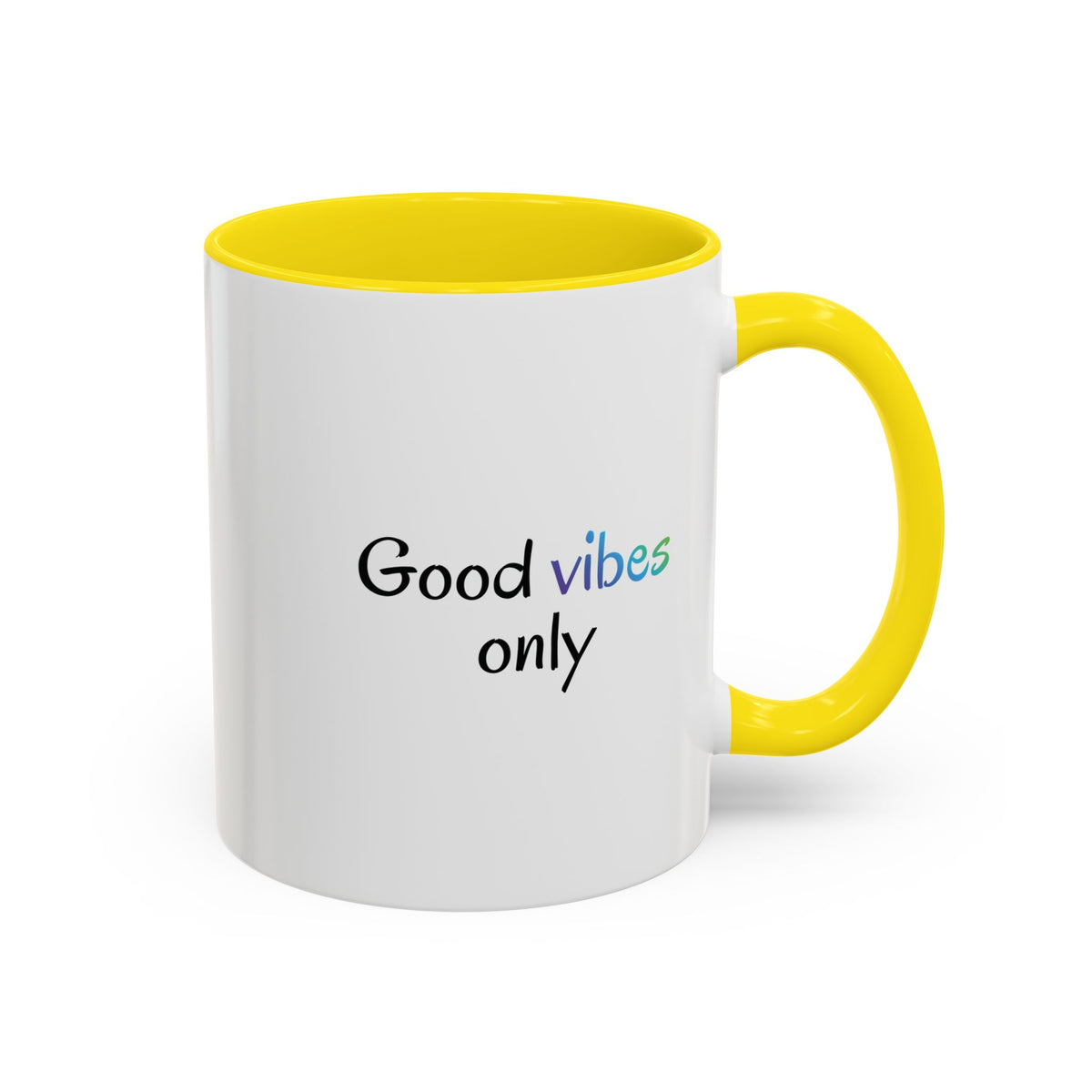Printify Good Vibes Only ceramic coffee mug with positive morning quote and colorful design, perfect for inspirational tea or coffee.