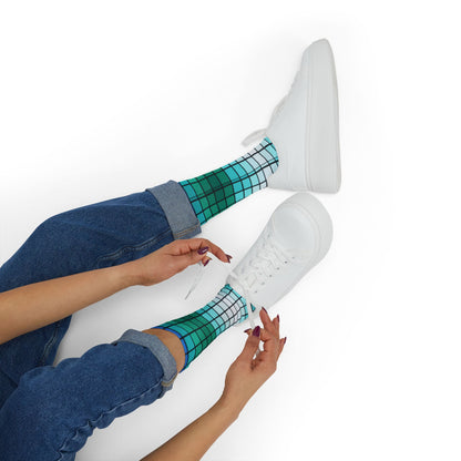 Teal Gradient Grid Socks | Sublimation Patterned Socks