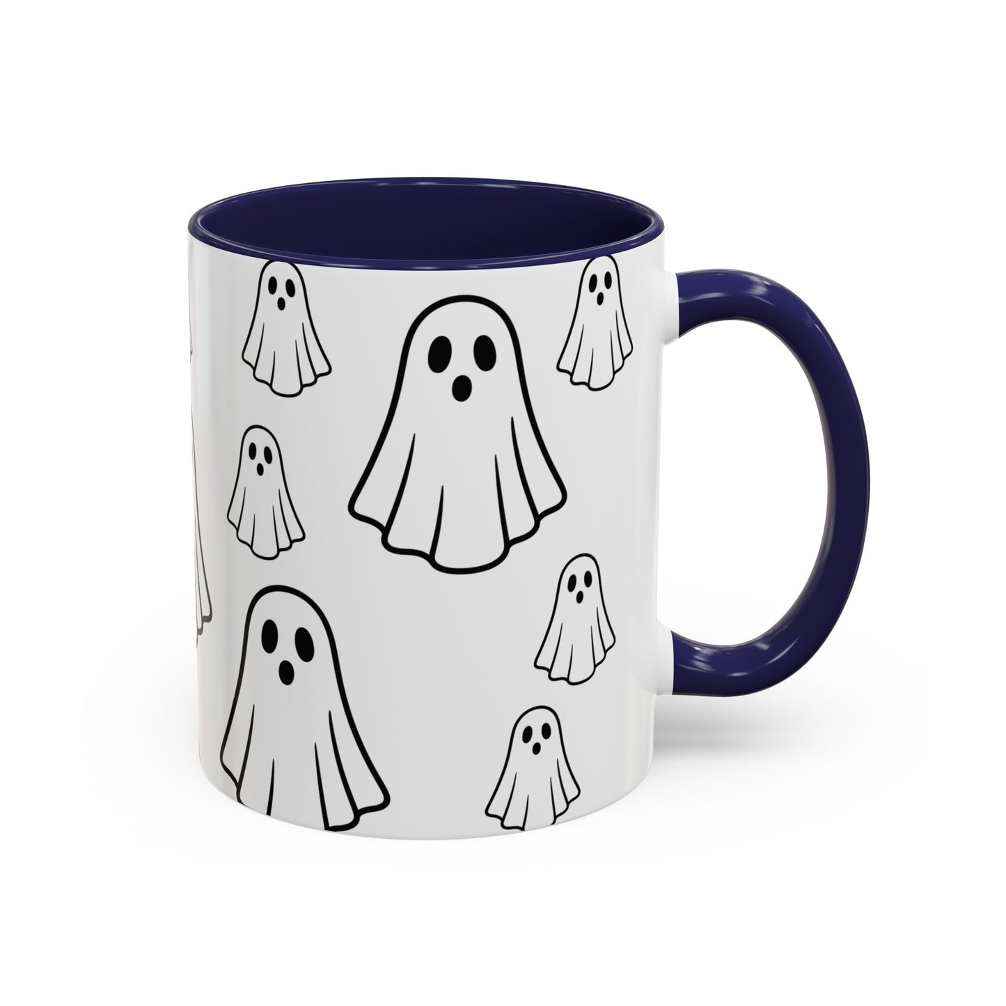 Printify ghost pattern accent coffee mug with Halloween-themed ceramic design, available in 11oz and 15oz sizes.