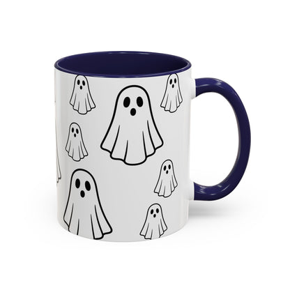 Printify ghost pattern accent coffee mug with Halloween-themed ceramic design, available in 11oz and 15oz sizes.