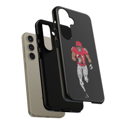 Black football player tough phone case for iPhone by Printify, featuring sports design and durable protective material.