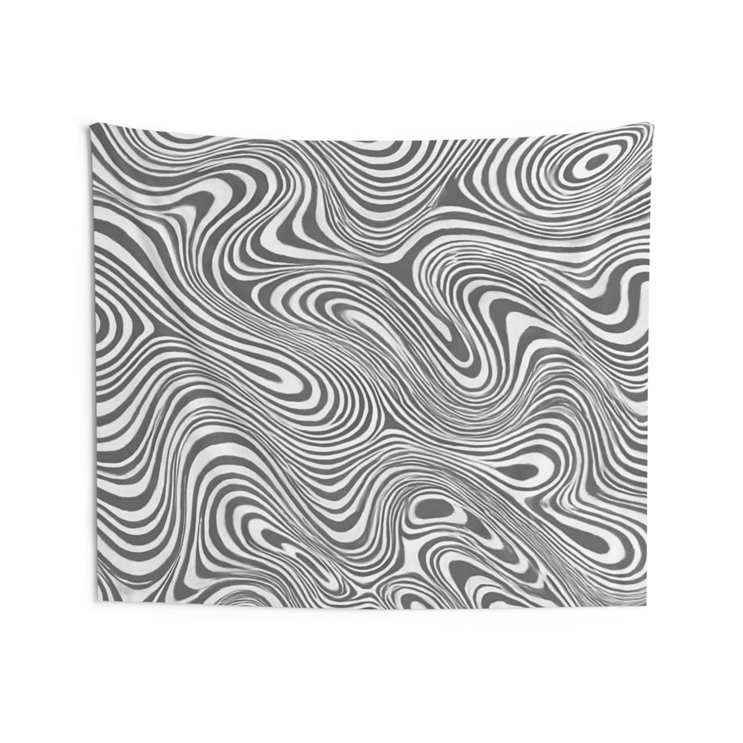 Abstract Swirl Wall Tapestry — Monochrome Wavy Optical Art