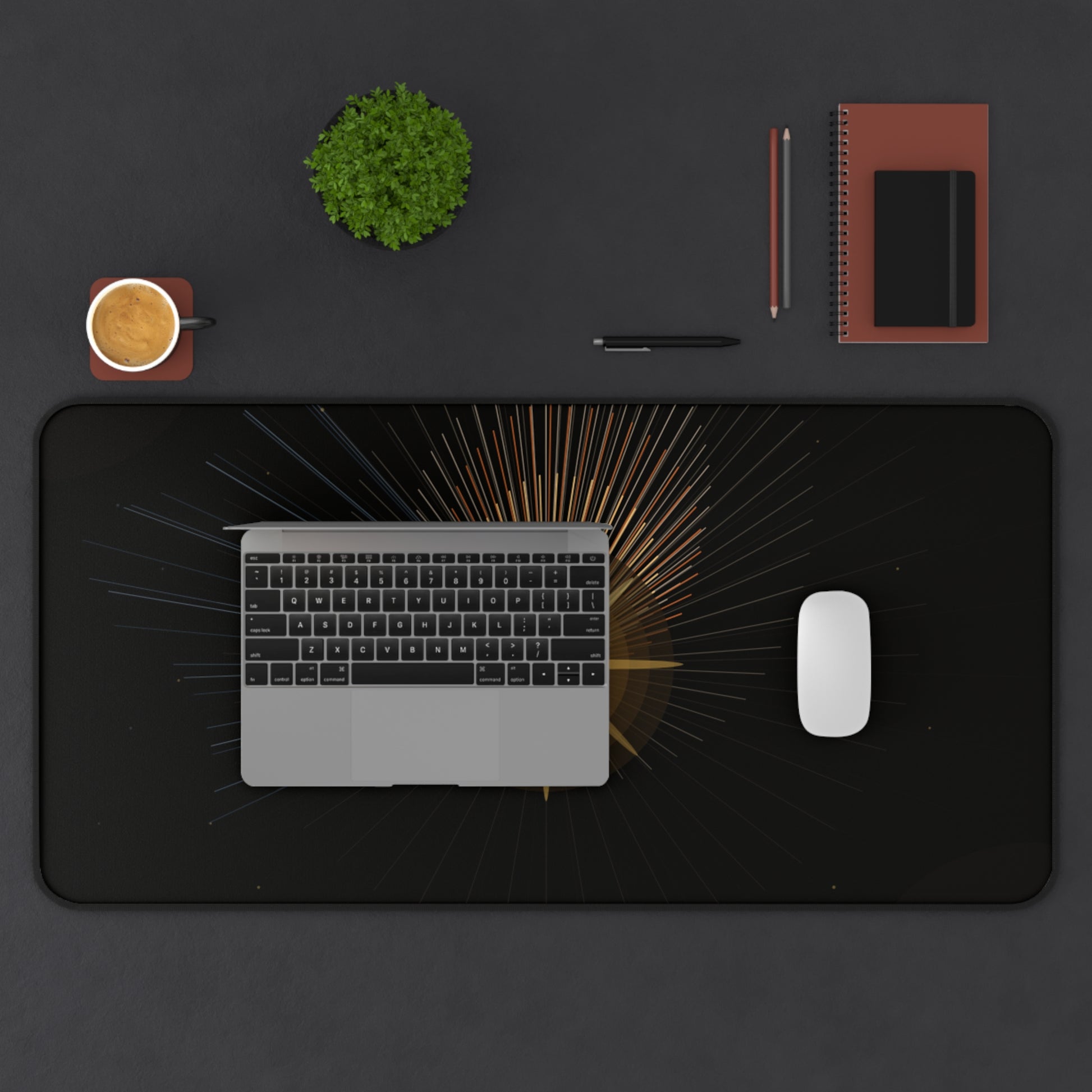 Golden Starburst Desk Mat | Celestial Radiant Light Mousepad - TRV