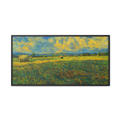 Multi-color landscape matte framed canvas print by Printify showing a scenic outdoor view with vibrant colors and a sleek black frame.