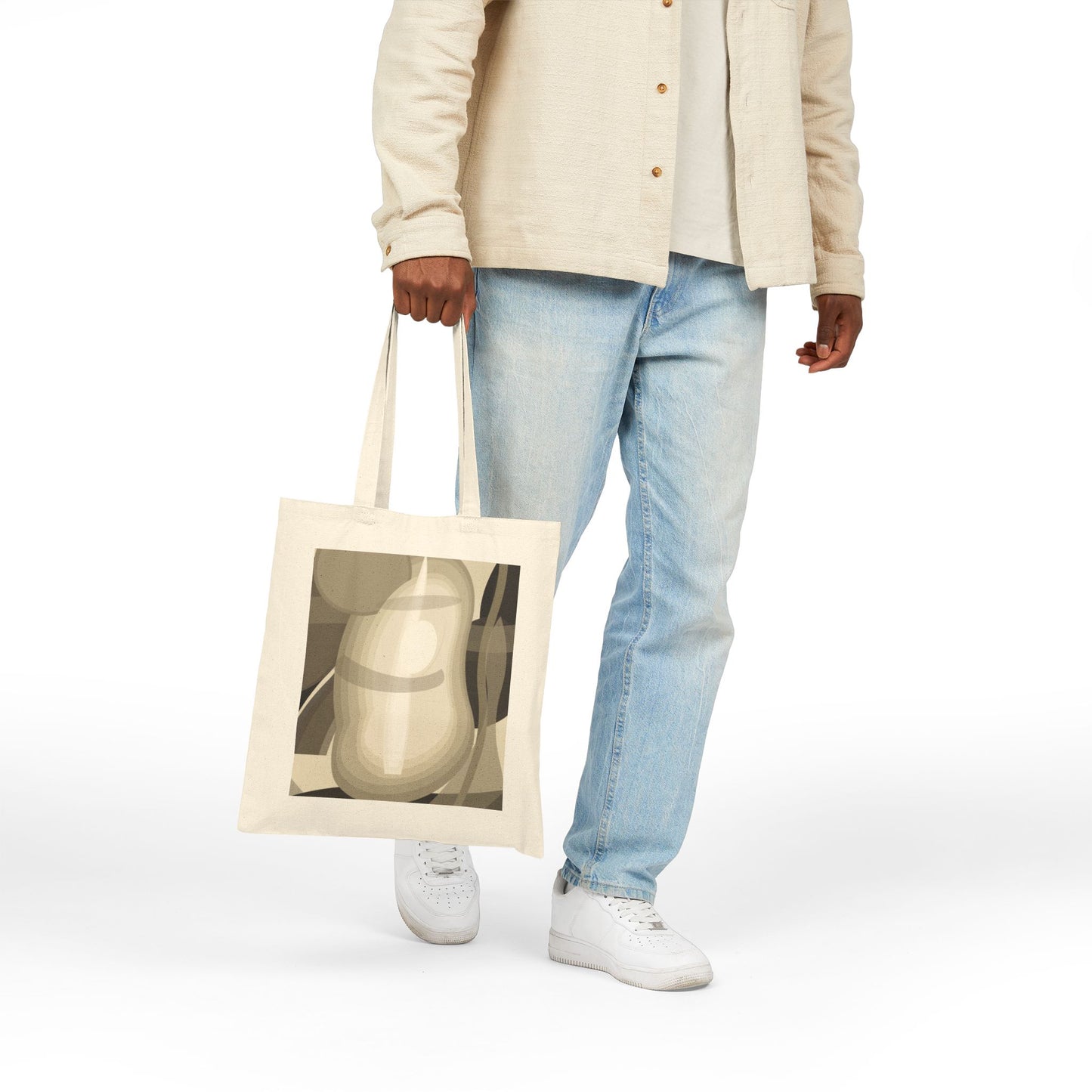 Abstract Pear Still Life Tote Bag | Neutral Geometric Fruit Print