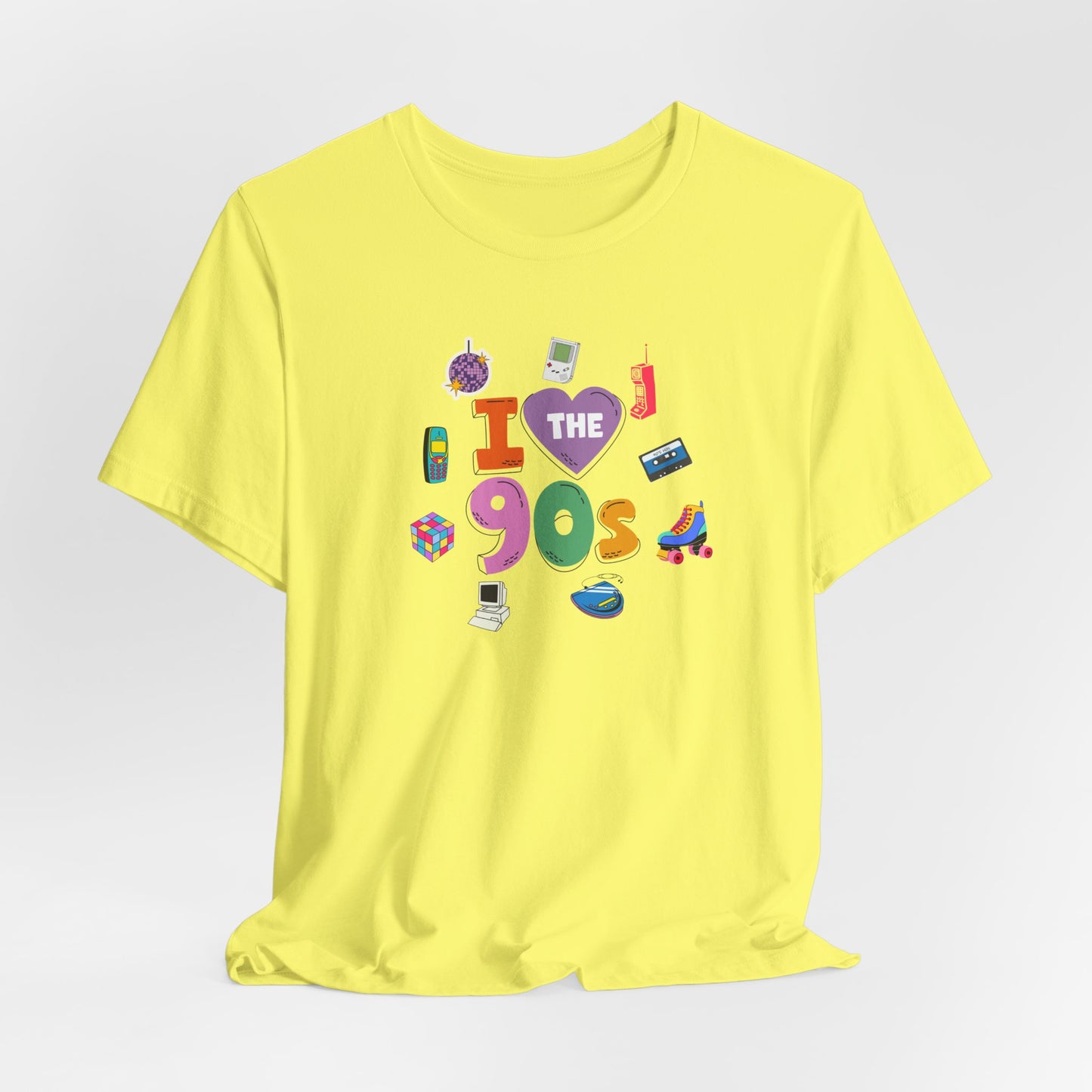 I  Love the 90's Short Sleeve Tee - Retro Graphic Tee, Vintage Style Shirt, Perfect for Casual Outings, 90s Nostalgia Apparel