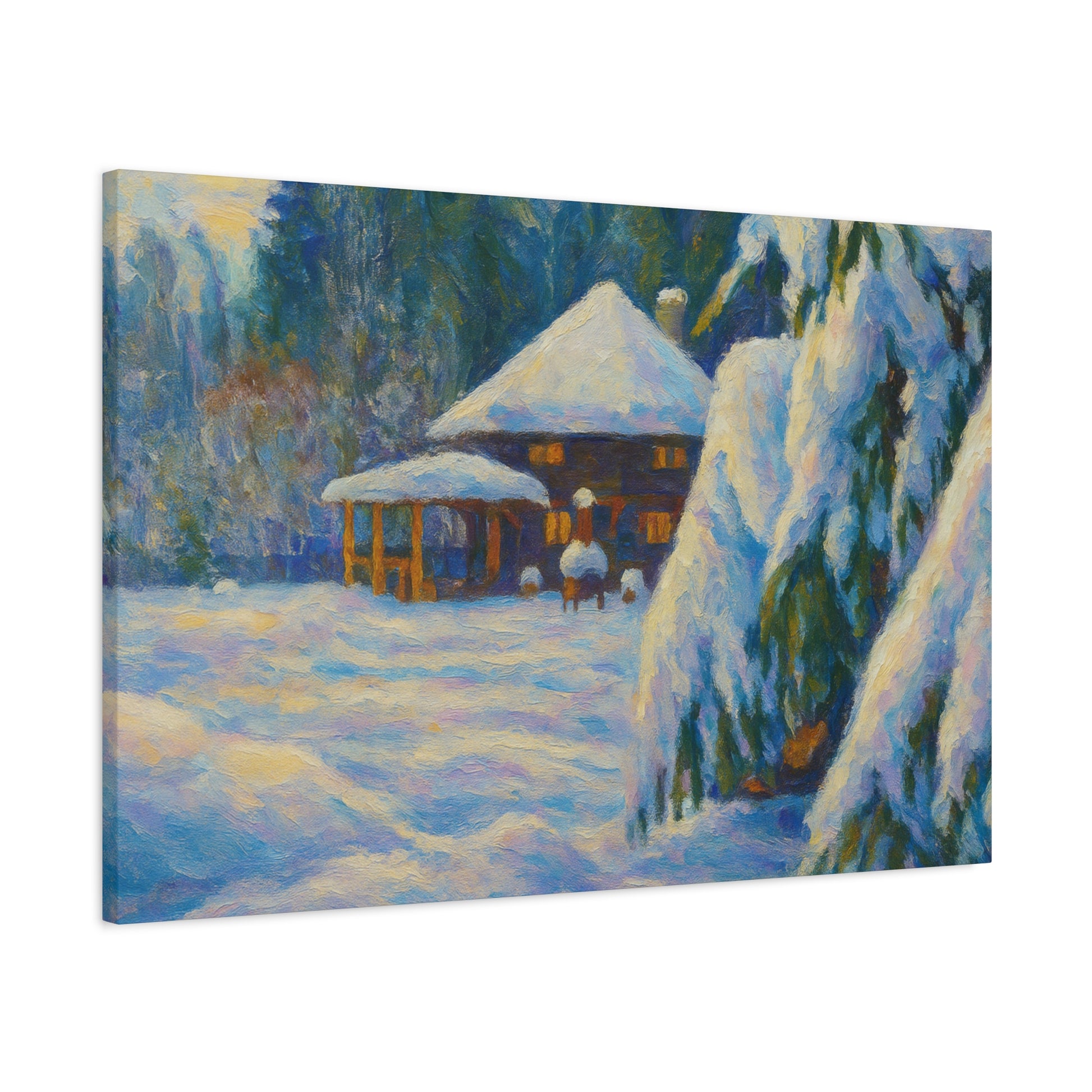 Winter Landscape Canvas Wall Art, Cozy Home Decor, Christmas Gift, Seasonal Artwork, Impressionist Style - TRV