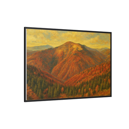 Autumn Mountain matte canvas framed wall art by Printify featuring a scenic mountain landscape in warm autumn tones.