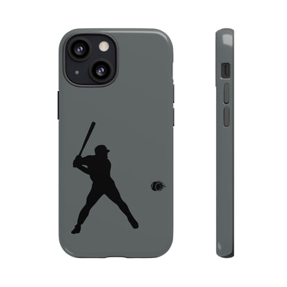 Black tough phone case with a baseball silhouette design, protective sporty iPhone cover by Printify.