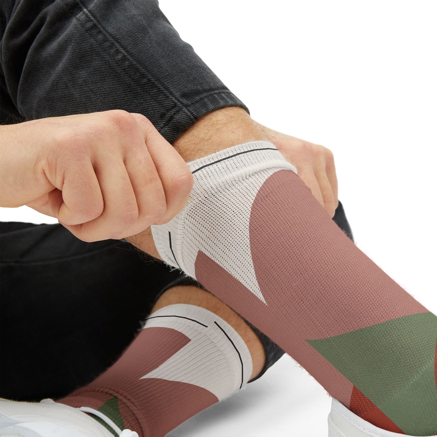 Abstract Geometric Floral Sublimation Socks | Colorblock Crew Socks