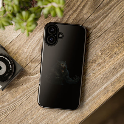 Dark werewolf monster graphic phone case by Printify, rugged protective cover for smartphones with a fierce design.