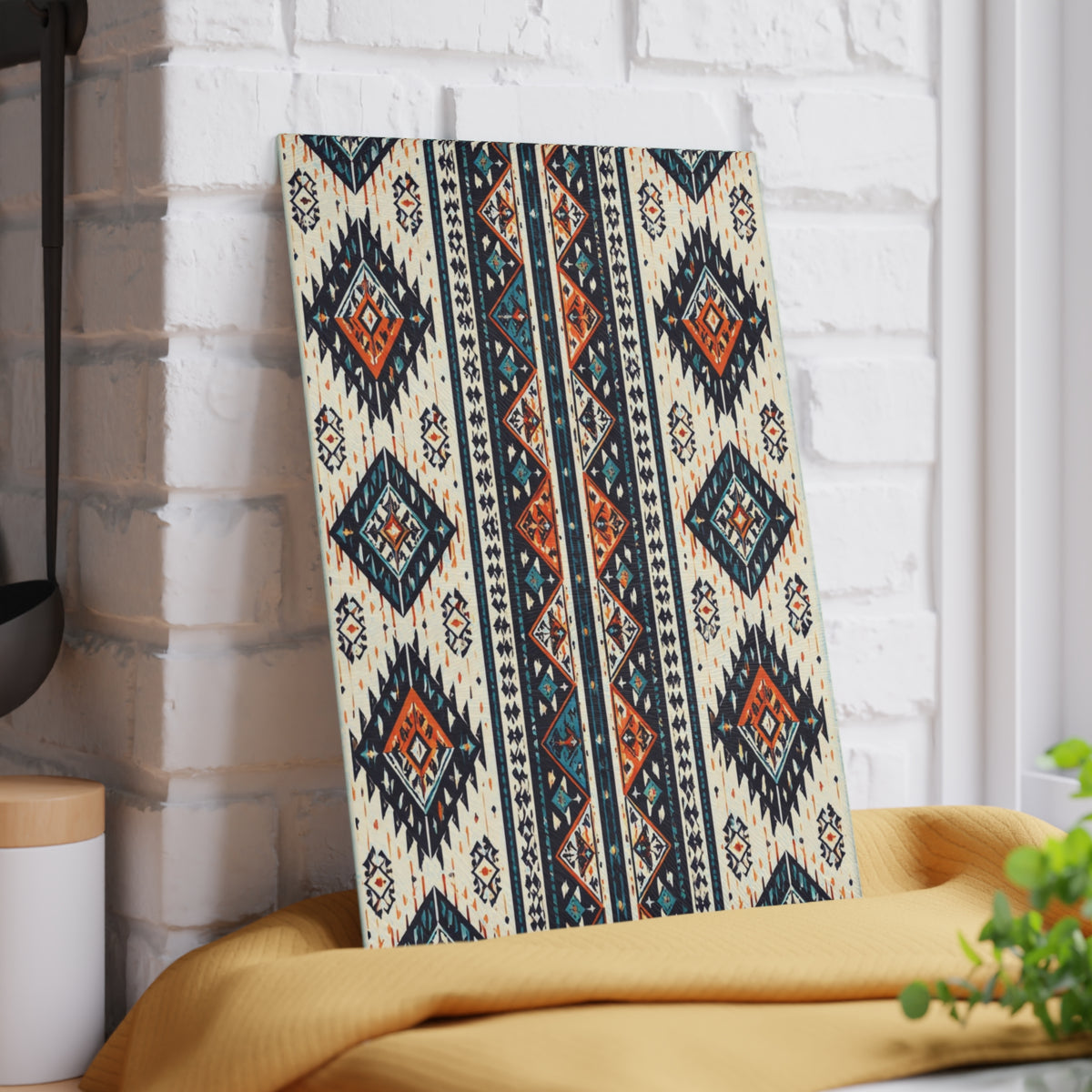 Southwestern Aztec Pattern Glass Cutting Board — Rustic Kitchen Decor