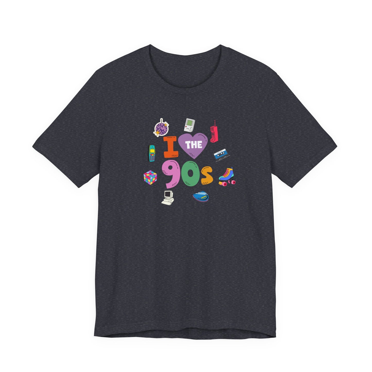 I  Love the 90's Short Sleeve Tee - Retro Graphic Tee, Vintage Style Shirt, Perfect for Casual Outings, 90s Nostalgia Apparel