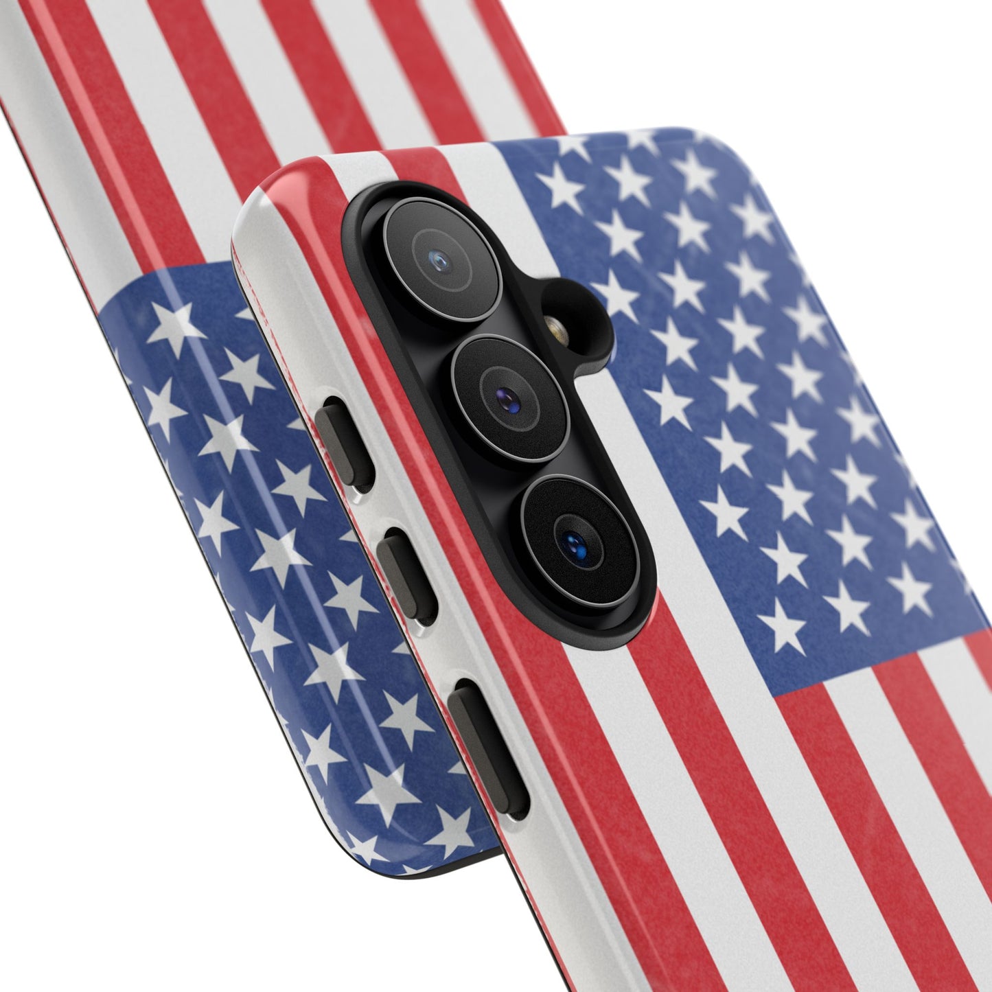 Durable American flag phone case for iPhone with patriotic design, made by Printify, providing rugged protection.