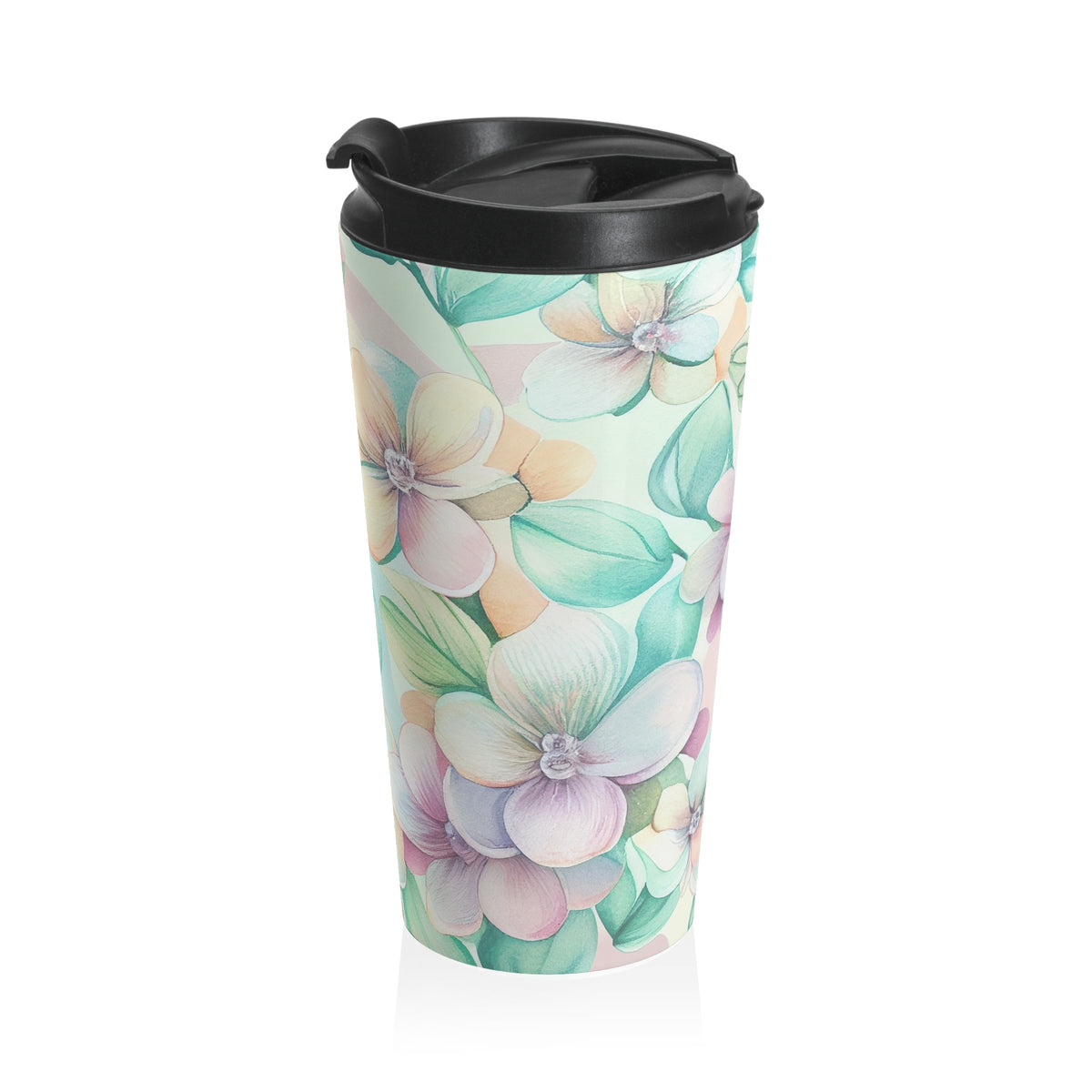 Pastel hydrangea floral 15oz insulated stainless steel travel mug - view 3