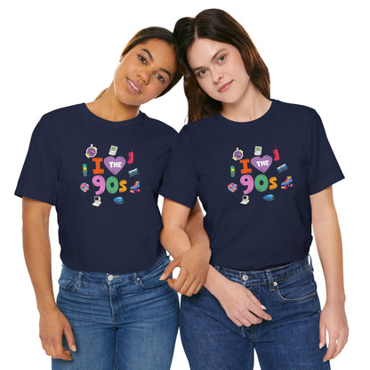 I  Love the 90's Short Sleeve Tee - Retro Graphic Tee, Vintage Style Shirt, Perfect for Casual Outings, 90s Nostalgia Apparel