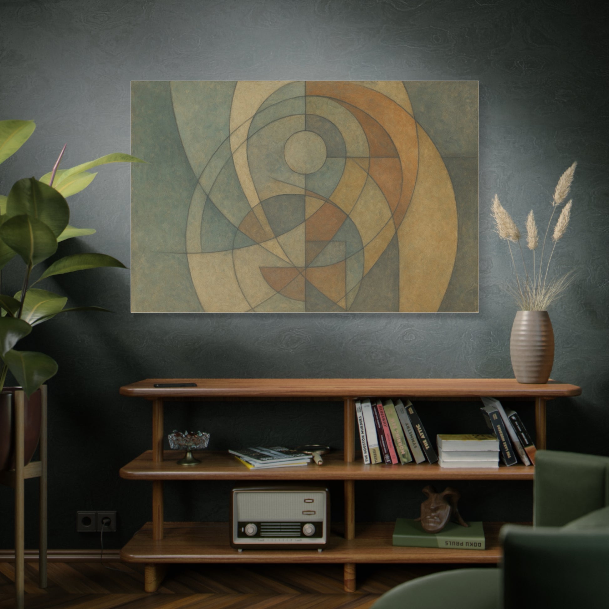 Abstract geometric circles on a matte canvas, vibrant colors and modern design by Printify.
