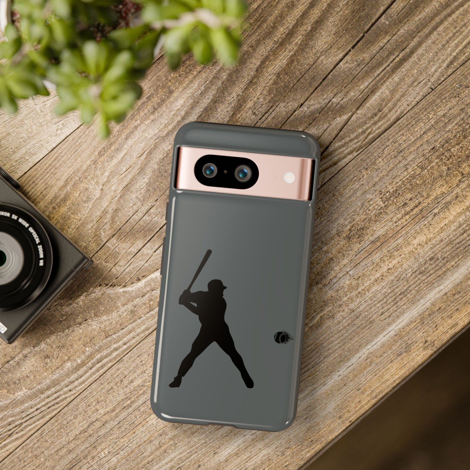 Black baseball silhouette tough phone case for iPhone, protective sporty design by Printify, fits iPhone models with rugged style.