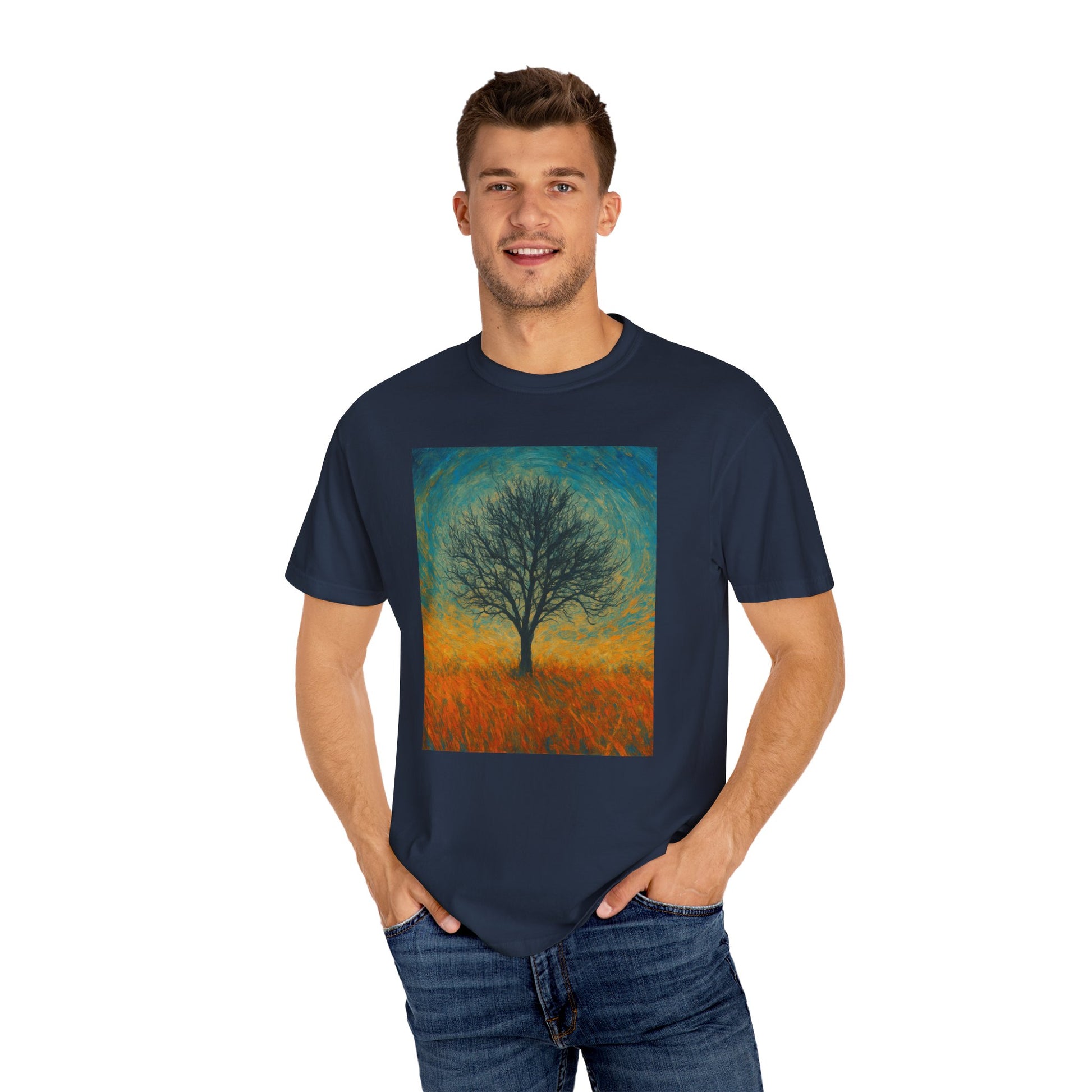 Nature-Themed Unisex Garment-Dyed T-Shirt - Tree Design, Bohemian Tee, Nature Lover Gift, Eco-Friendly Fashion, Casual Wear - TRV