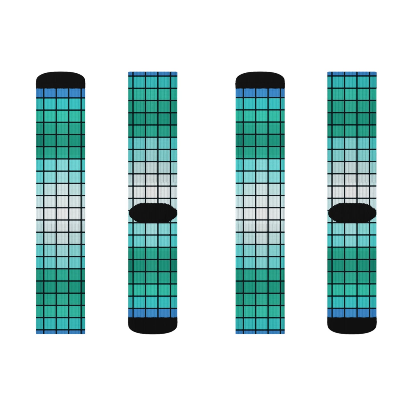 Teal Gradient Grid Socks | Sublimation Patterned Socks