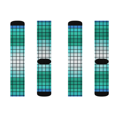 Teal Gradient Grid Socks | Sublimation Patterned Socks