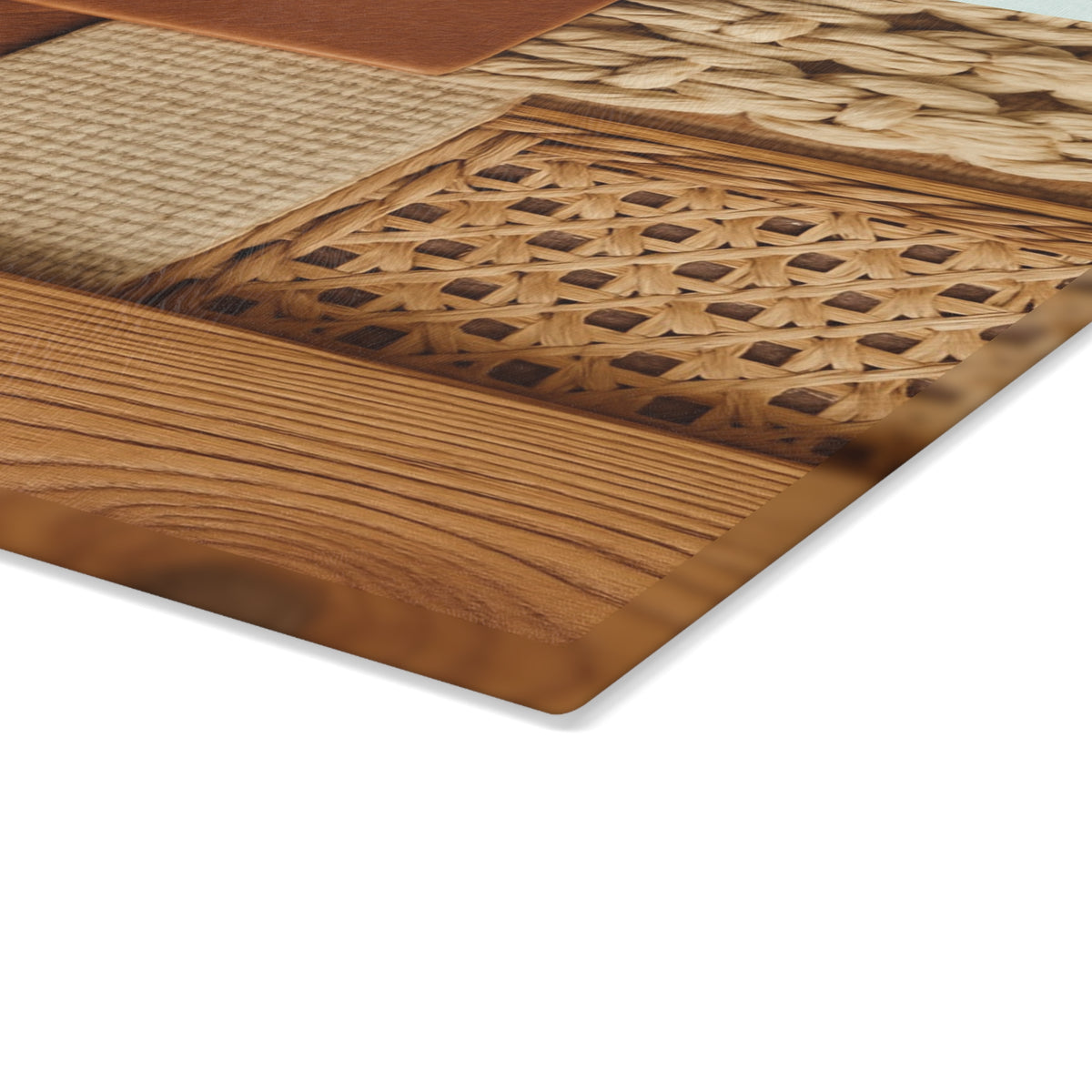 Woven Texture Glass Cutting Board – Rustic Boho Kitchen Decor