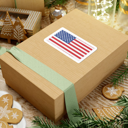 USA flag kiss-cut sticker featuring patriotic design, ideal for decorating or gifting on Independence Day, by Printify.