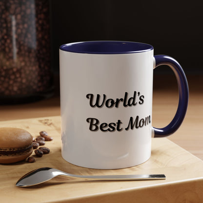 Black-trim ceramic coffee mug with "World's Best Mom" accent design, ideal for Mother's Day gift from Printify.