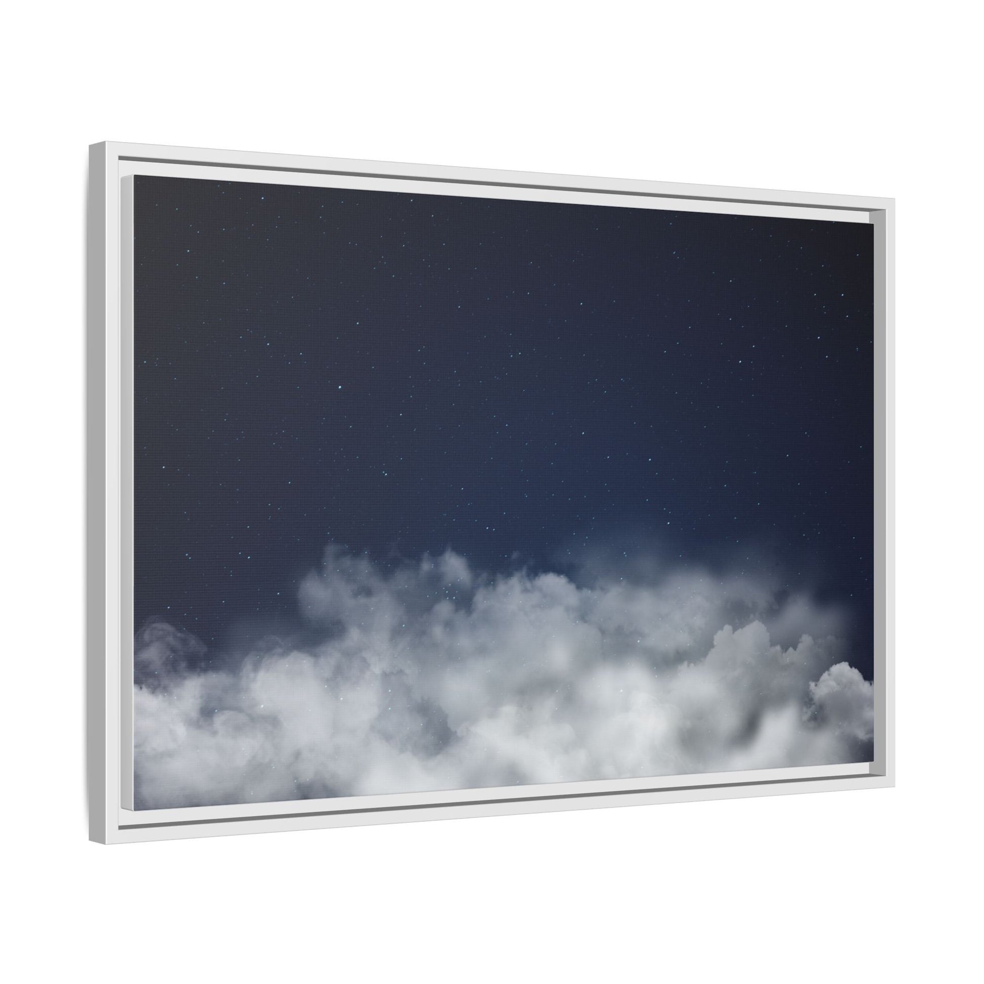 Framed night sky clouds matte canvas wall art featuring starry sky scene, printed by Printify for celestial home decor.